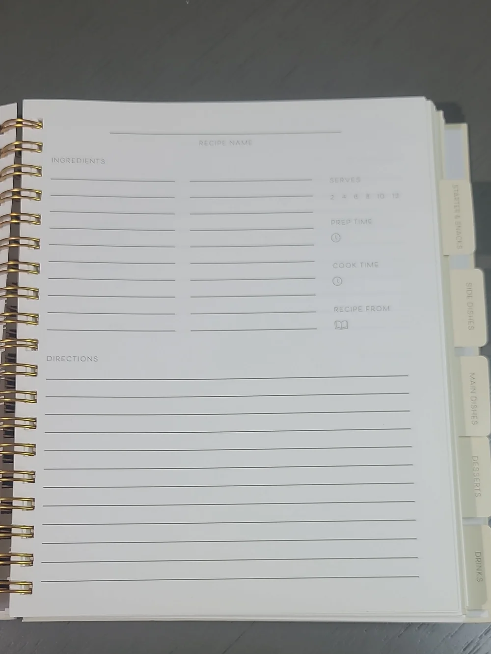 Recipe Book Journal with Gold Spiral -